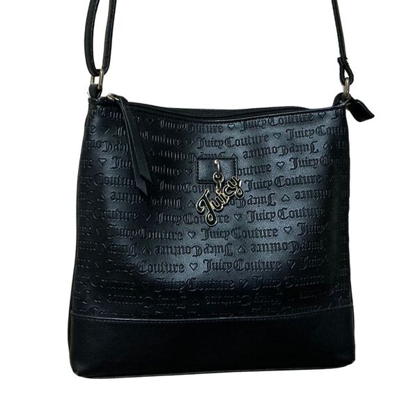 Juicy Couture Sling Crossbody Bag Black Medium 11x10 Pockets Zip Closure - Picture 2 of 12